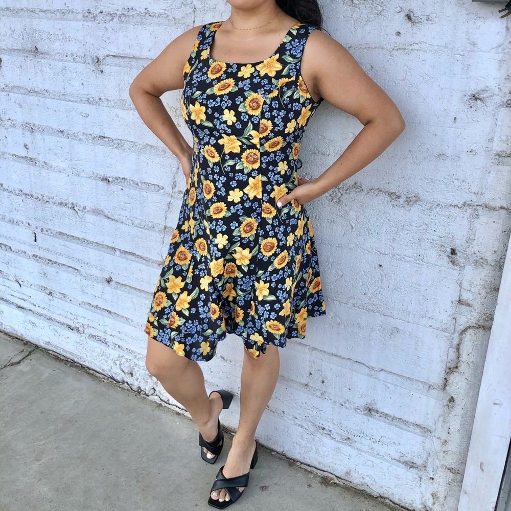 Vintage 90s CDC Sunflower Floral Summer Dress Sz 6